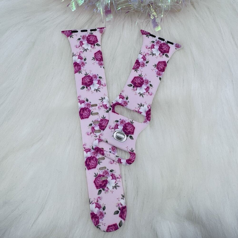 New Pink Roses Floral Design Apple Watch Bands 38mm 40mm 41mm